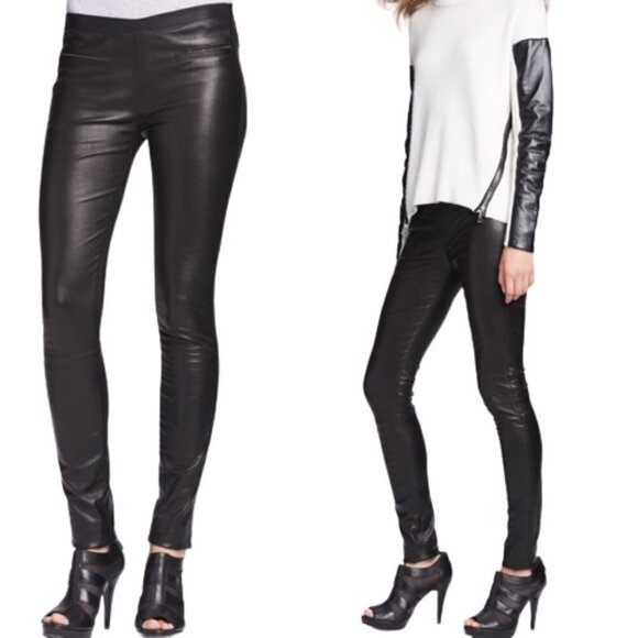 Milly Black Lamb Leather Skinny Leggings - Pull on Pants - Picture 1 of 15